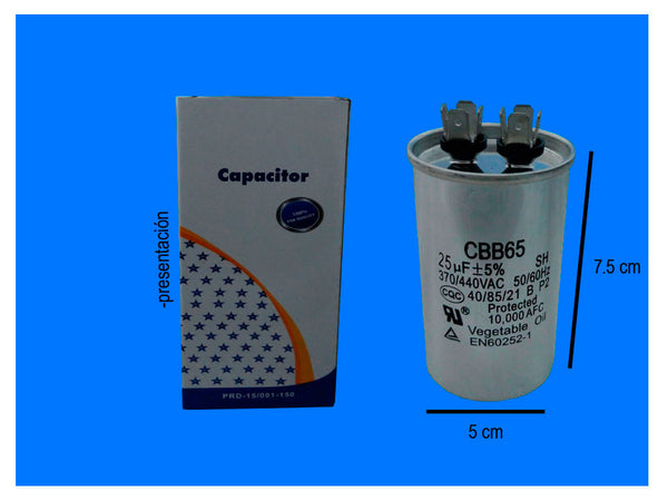 XREF023 CAPACITOR TRABAJO 25 MFD 370-440 VAC