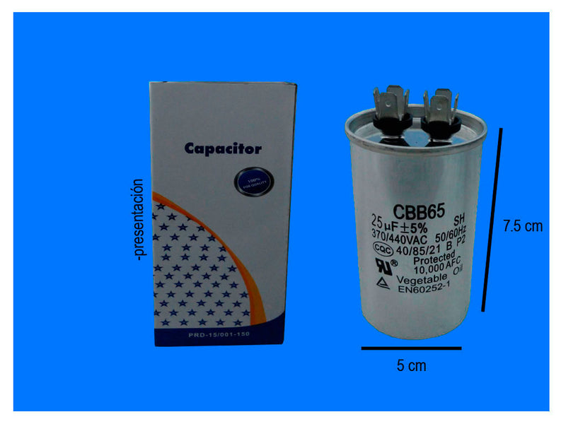 XREF023 CAPACITOR TRABAJO 25 MFD 370-440 VAC