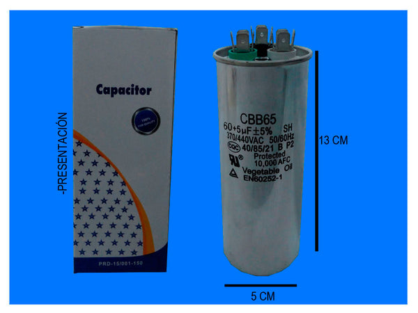 XREF306 CAPACITOR TRABAJO DUAL 60+5 MFD 370 VAC