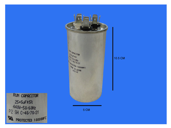 XREF381 CAPACITOR TRABAJO DUAL 25+5 MFD 370 VAC