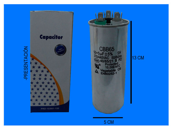 XREF385 CAPACITOR TRABAJO DUAL 50+5 MFD 440 VAC