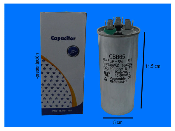 XREF404 CAPACITOR TRABAJO DUAL 45+5 MFD 370 VAC